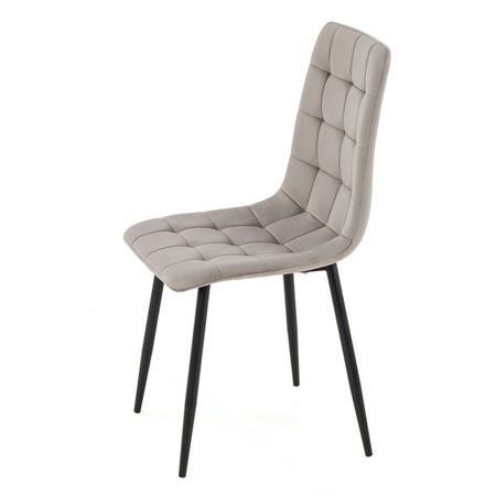 Ensemble de 4 chaises MIRA tapissées en velours matelassé - couleur Beige, pieds Noirs