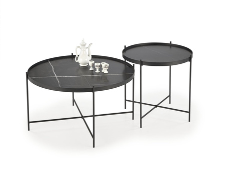 Ensemble de 2 tables JULITA – couleur Marbre Noir / Noir