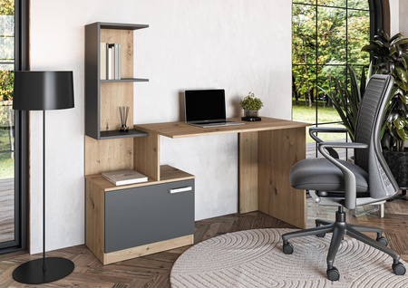 MIRO bureau d'ordinateur avec bibliothèque et armoire - Chêne Artisan / Anthracite