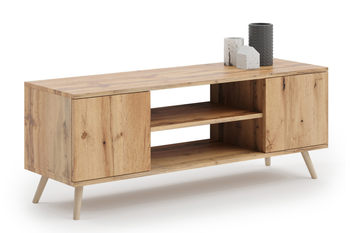 Meuble TV FOCUS 135 cm scandinave, pieds en bois - Chêne Craft
