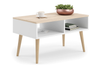 Table basse SANDI de style scandinave avec pieds en bois - Blanc / Chêne Sonoma