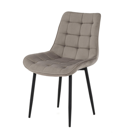 Chaise VOX capitonnée en velours matelassé - couleur Cappuccino, pieds Noirs