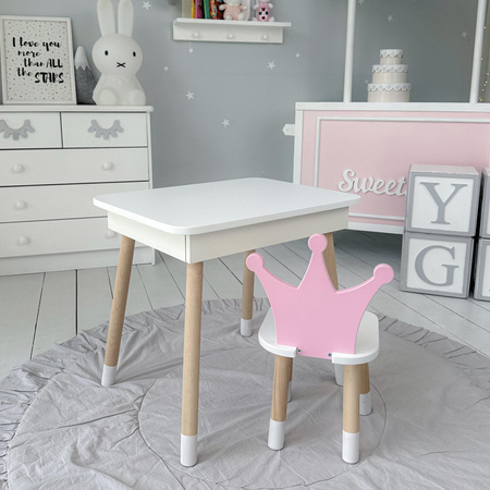Table et chaise pour enfants. Table avec rangement pour crayons et livres de coloriage - couleur blanc et rose