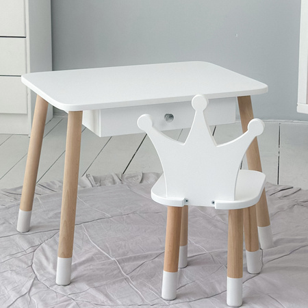 Table enfant Crown avec tiroir et chaise - blanc