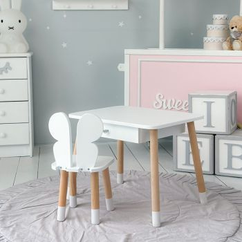 Table enfant avec tiroir et chaise Butterfly - blanc