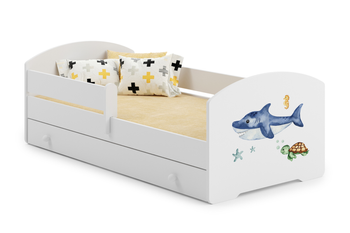Lit enfant LUK 70x140 avec barrière, tiroir et graphique - Requin