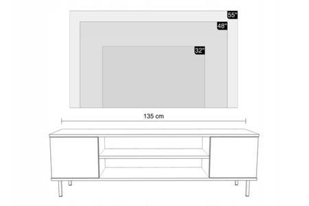Meuble TV FOCUS 135 cm, pieds en métal noir - Cachemire