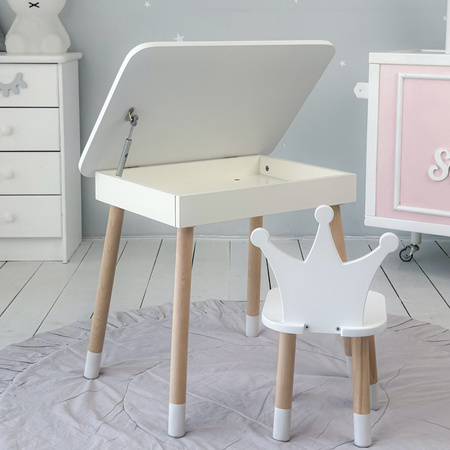Table et chaise pour enfants. Table avec rangement pour crayons et livres de coloriage - couleur blanche