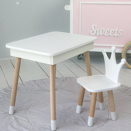 Table et chaise pour enfants. Table avec rangement pour crayons et livres de coloriage - couleur blanche
