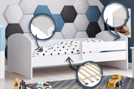 Lit enfant LUK 70x140 avec barrière et matelas - Blanc