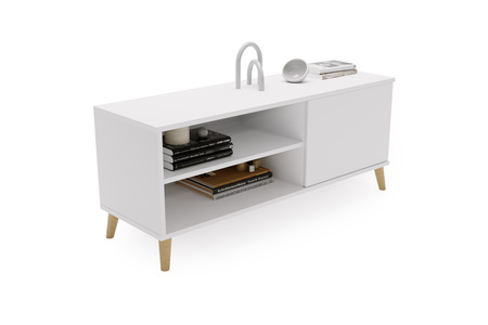 Meuble TV VIVA 110 cm avec pieds en bois - Blanc
