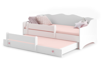 Lit double EMMA WHITE II 160x80 - Blanc / Poignées roses