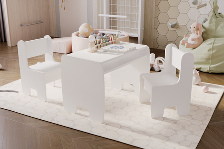 Ensemble d'une table enfant et deux chaises enfant - blanc