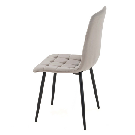 Ensemble de 4 chaises MIRA tapissées en velours matelassé - couleur Beige, pieds Noirs