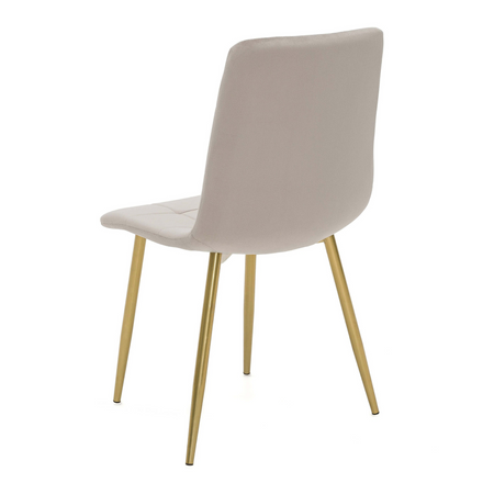 Ensemble de 4 chaises NEL tapissées en velours matelassé - couleur Beige, pieds Dorés