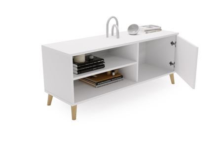 Meuble TV VIVA 110 cm avec pieds en bois - Blanc