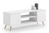 Meuble TV FOCUS 155 cm, style scandinave, pieds en bois - Blanc