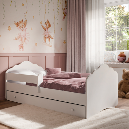 Lit enfant FALA 80x160 avec barrière et tiroir - Blanc