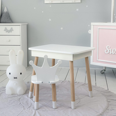 Table et chaise pour enfants. Table avec rangement pour crayons et livres de coloriage - couleur blanche