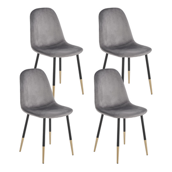 Ensemble de 4 chaises rembourrées en velours – couleur Gris cendré