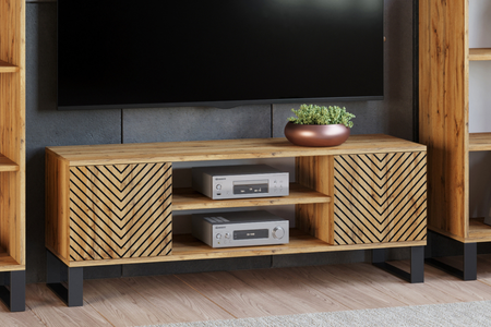 FOCUS 135 cm style loft, pieds en métal, motif chevrons – Chêne Craft