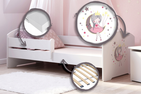Lit enfant LUK 70x140 avec barrière graphique - Princesse Endormie