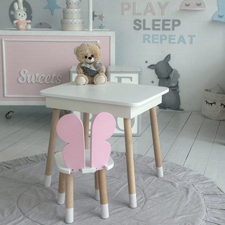 Table et chaise pour enfants. Table avec rangement pour crayons et livres de coloriage - couleur blanc et rose