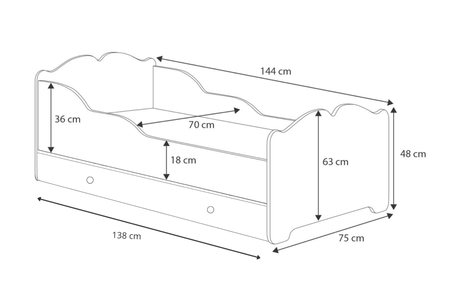 Lit simple pour enfant ANNA 70x140 avec tiroir - La Princesse Endormie