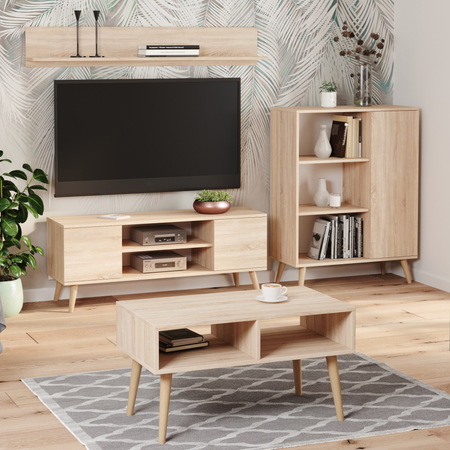 Commode FONDI armoire avec étagère, style scandinave, pieds en bois - Chêne Sonoma