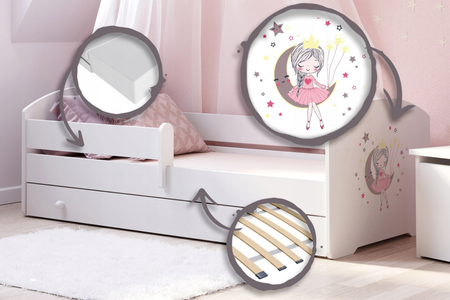 Lit simple LUK 160x80 avec barrière et tiroir - La Princesse Endormie