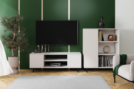 Meuble TV FOCUS 135 cm, pieds en métal noir - Cachemire