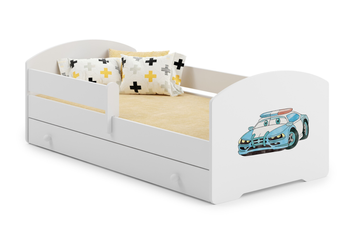 Lit enfant LUK 70x140 avec barrière, tiroir et graphique - Police