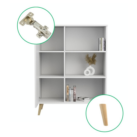 Commode FONDI avec armoire et étagère style scandinave, poignée et pieds en bois - Blanc