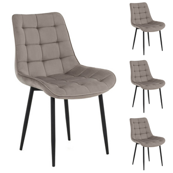 Ensemble de 4 chaises VOX tapissées en velours matelassé - couleur Cappuccino, pieds Noirs