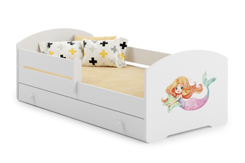 Lit enfant LUK 70x140 avec barrière, tiroir et graphique - Sirène