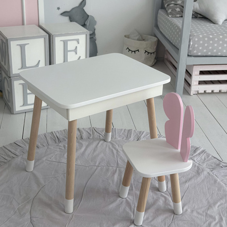 Table et chaise pour enfants. Table avec rangement pour crayons et livres de coloriage - couleur blanc et rose