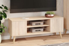 Meuble TV FOCUS 155 cm scandinave, pieds en bois - Chêne Sonoma