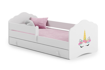 Lit enfant FALA 70x140 avec barrière, tiroir et graphisme - Licorne