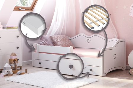 Lit enfant EMMA 140x70 avec matelas - Blanc / Gris