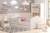 Lit enfant FALA 70x140 avec barrière, tiroir et matelas - Blanc
